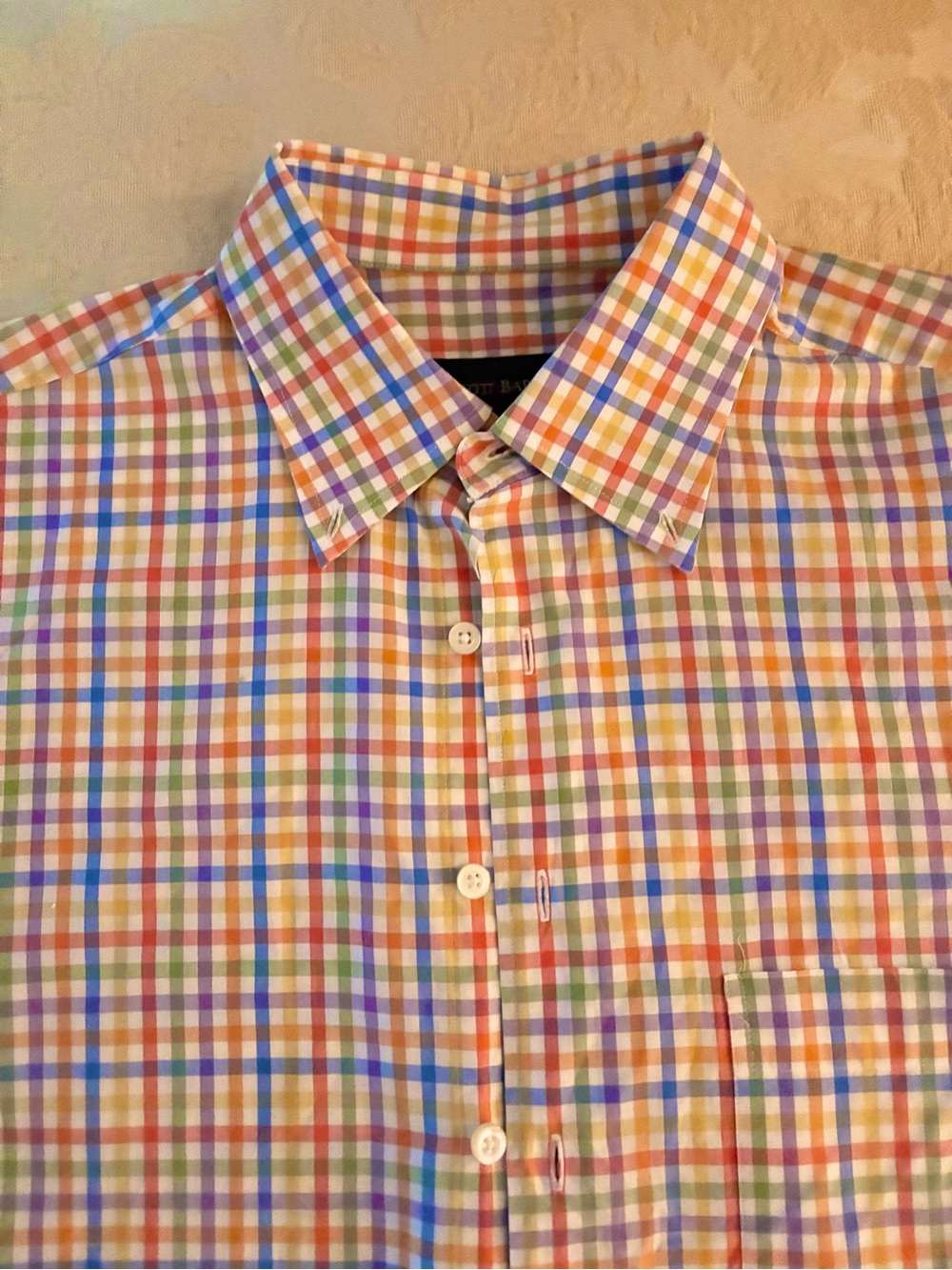 Scott Barber Men’s Colorful Plaid Short Sleeved Shirt Size Large 100% Cotton